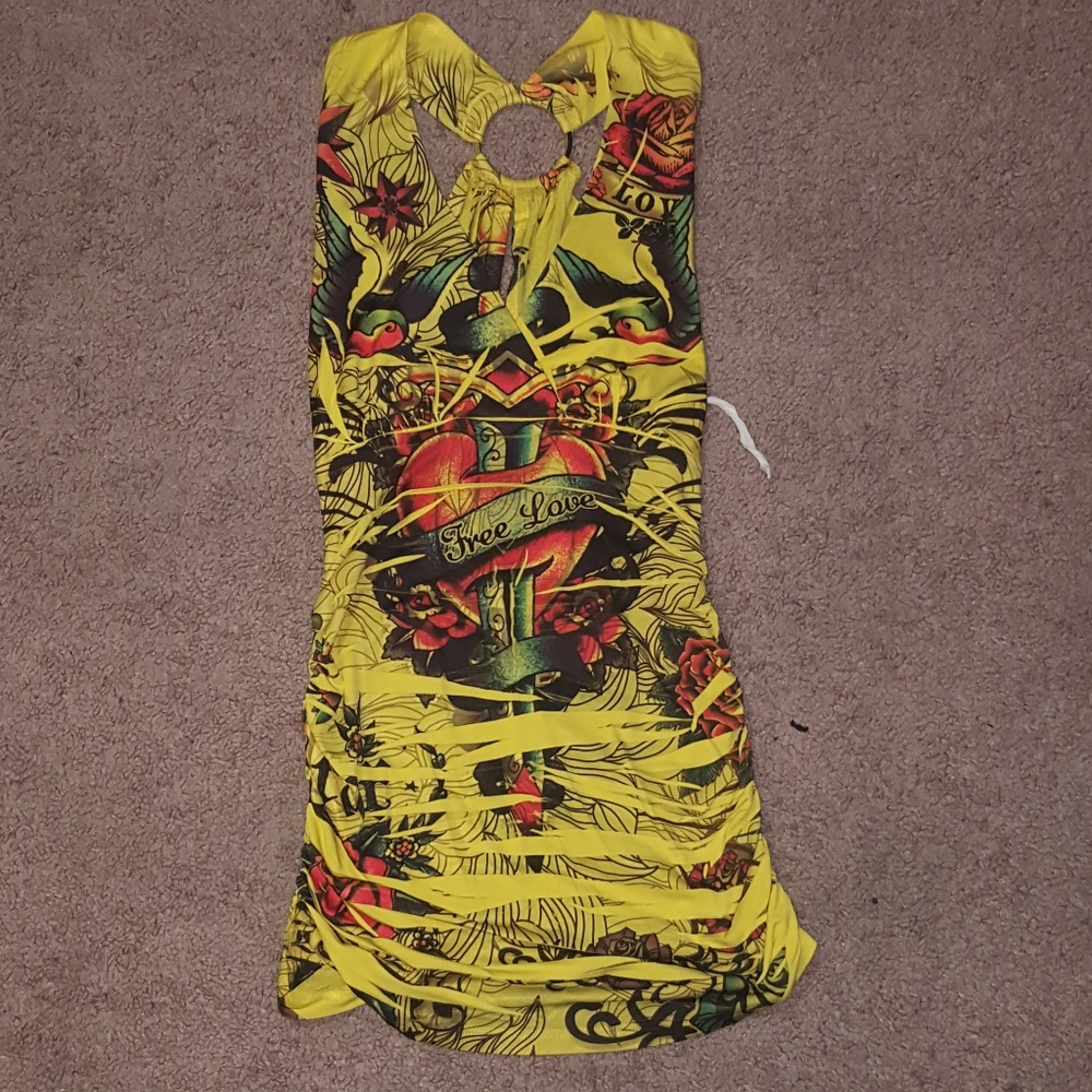 Yellow tattoo print top